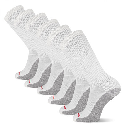 Wolverine Men's Cotton Comfort Steel Toe Crew Work Socks White (6 pairs) - WWM40005C6B2001-WHITE