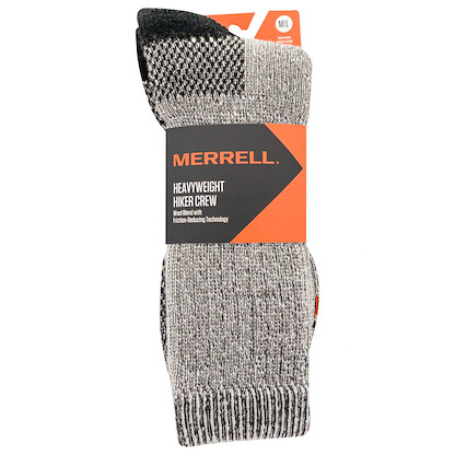 Merrell Unisex Mens And Women's Cold Weather Wool Sock - Breathble Mesh Zones Arch Band Support Heavyweight Hiker Crew, Black, Small-Medium US
