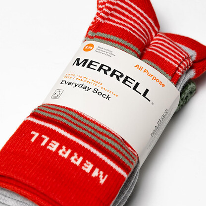 Merrell Holiday Stripe Crew 3 Pair Pack, Red Assorted, S/M