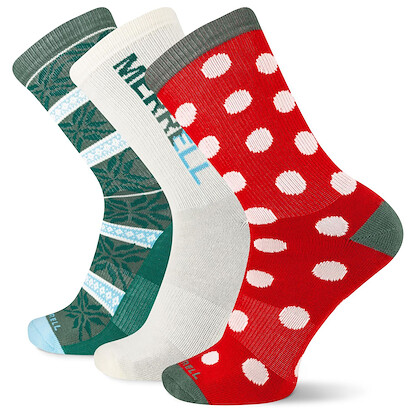 Merrell Everyday Cushioned Crew Sock, 3 Pair, Cream Assorted, S/M (Women's 5-9.5 / Men's 5-8.5)