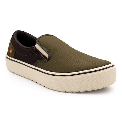 AIRWALK SAFETY Men's Venice Slip-On Composite Toe EH Work Shoe Military Olive/Chocolate Brown Canvas - AW7001