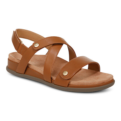 Vionic Women's Cypress Strappy Sandal Tan Brown Leather - J0830L1200