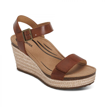Aetrex Women's Sydney Quarter Strap Espadrille Wedge Sandal Walnut - EW754W