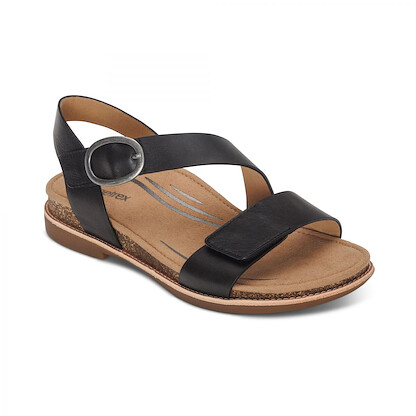 Aetrex Women's Tamara Asymmetrical Quarter Strap Sandal Black - FC100W