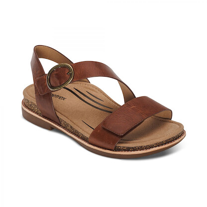 Aetrex Women's Tamara Asymmetrical Quarter Strap Sandal Walnut - FC101W