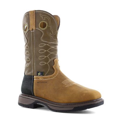 FRYE Supply Men’s 10" Safety-Crafted Steel Toe Internal Metatarsal Guard Waterproof Western Work Boot Brown - FR40104