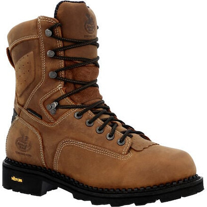 GEORGIA BOOT Men's 8" Comfort Core Composite Toe Waterproof Low Heel Logger Work Boot Crazy Horse Brown - GB00123