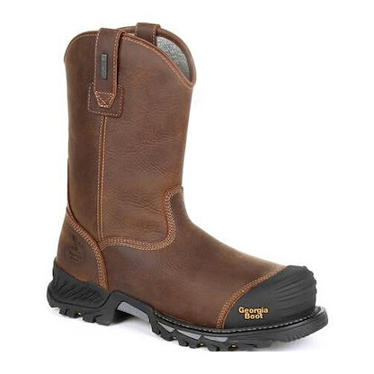 GEORGIA BOOT Men's 10" Rumbler Composite Toe Waterproof Pull-On Work Boot Black/Brown - GB00286