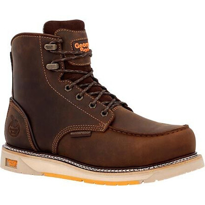 GEORGIA BOOT Men's 6" AMP LT Wedge Nano Composite Toe Waterproof Work Boot Brown - GB00592