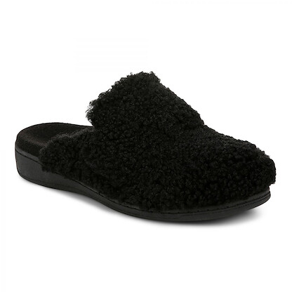 Vionic Women's Gemma II Slippers Black Faux Shearling -