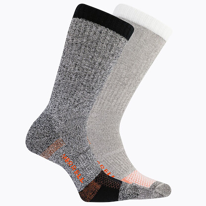 Merrell Unisex Performance Safety Toe Crew Socks Charcoal Assorted (2 pairs) - MEA33638C2B2001-CHAST