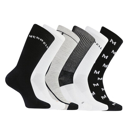 Merrell Unisex Recycled Cushion Hiking Crew Socks Black Assorted (6 pairs) - MEA33694CBU2001-BKAST