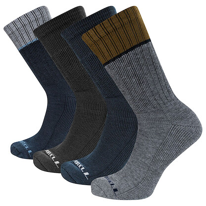 Merrell Unisex Thermal Hiking Crew Socks Blue Assorted (4 pairs) - MEA33779C4B2001-BLAST