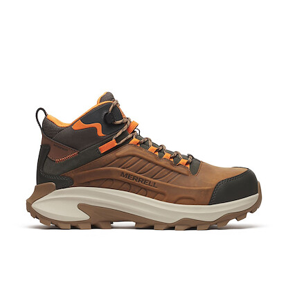 MERRELL WORK Men's Moab Speed 2 Mid Carbon Fiber Toe Waterproof Work Boot Light Brown - J007901