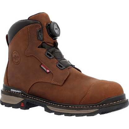 ROCKY WORK Men's 6" Rams Horn BOA Composite Toe Waterproof Work Boot Crazy Horse Brown - RKK0390
