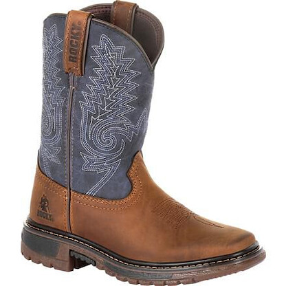 Rocky Unisex Big Kid's 8" Ride FLX Western Boot Denim/Brown - RKW0255Y