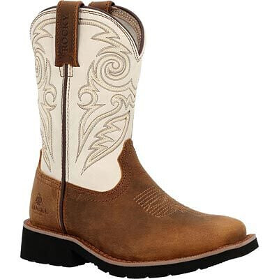 Rocky Little Kids' 8" MonoCrepe Western Boot Brown/Bone - RKW0462C