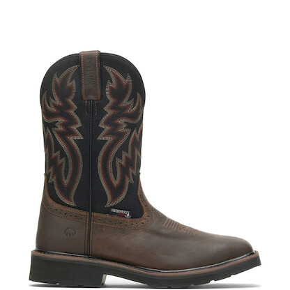 WOLVERINE Men's 10" Rancher Steel Toe Waterproof Wellington Work Boot Black/Brown - W10765
