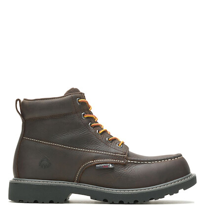 WOLVERINE Men's 6" Floorhand Moc Toe Steel Toe Waterproof Work Boot Dark Brown - W221048