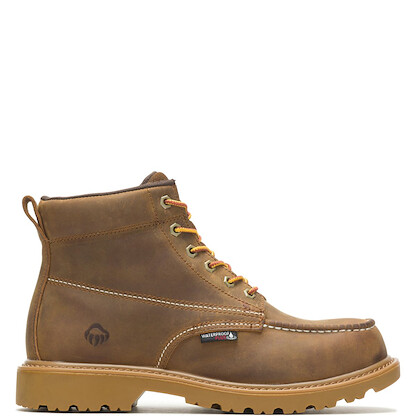 WOLVERINE Men's 6" Floorhand Moc Toe Steel Toe Waterproof Work Boot Tan - W221049