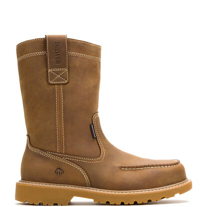 WOLVERINE Men's 10" Floorhand Moc Toe Wellington Steel Toe Waterproof Work Boot Dark Wheat - W241194