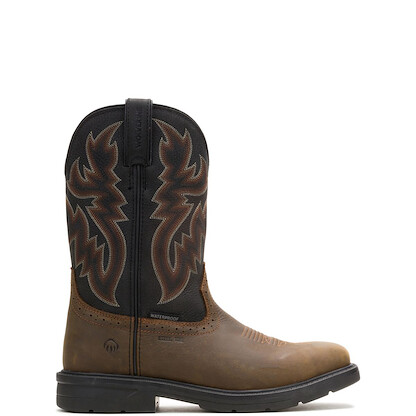WOLVERINE Men's 10" Rancher Level Steel Toe Waterproof Wellington Work Boot Black/Brown - W251043
