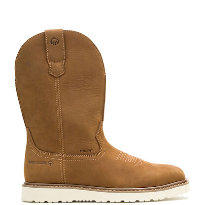 WOLVERINE Men's 10" Bronc Wedge Wellington Pull-On Waterproof EH SR Steel-Toe Full-grain Leather Work Boot Birch - W251082