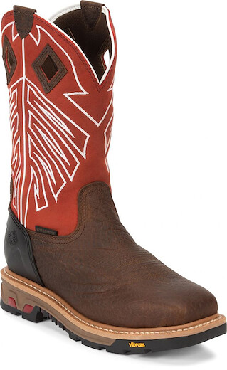 JUSTIN WORK Men's 12" Roughneck Steel Toe Waterproof Work Boot Walnut Brown - WK2115