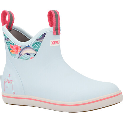 XTRATUF Women's 6" Blue/Dolphin Floral Ankle Deck Boot Guy Harvey - XWABGH21