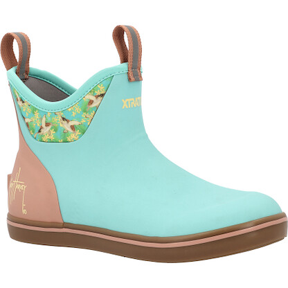 XTRATUF Women's 6" Pool Blue/Turtle Floral Ankle Deck Boot Guy Harvey - XWABGHTF
