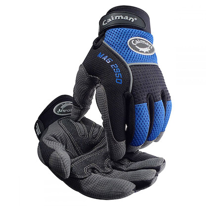 Caiman Synthetic Leather Padded Palm Grip Mechanics Gloves Black/Blue (1 pair) - 2950