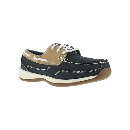Rockport Works Women's Sailing Club Steel Toe ESD 3-Eye Tie Work Shoe Blue & Tan - RK670