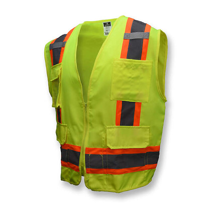 Radians Men's Type R Class 2 Surveyor Heavy Duty Solid Twill Safety Vest Hi-Vis Green - SV62-2ZGT