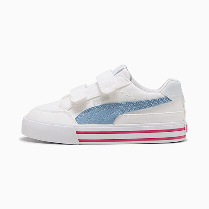 Puma Unisex Little Kids' Court Classic Vulc Hook and Loop Shoes, White-Silver Mist