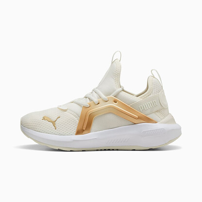PUMA Women's Softride Enzo 5 Metallic Running Shoe Warm White/Puma Gold/Puma Black - 31047302