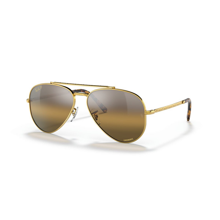 Ray-Ban Unisex New Aviator Sunglasses Polished Gold/Silver/Brown Chromance (58 mm) - 0RB3625-9196G5 58