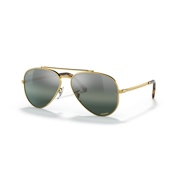 Ray-Ban Unisex New Aviator Sunglasses Polished Gold/Silver/Blue Chromance (58 mm) - 0RB3625-9196G6 58