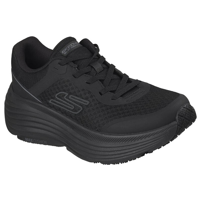 Skechers Women's Slip Resistant Max Cushioning Engineered Mesh Lace Up Food Service Shoe, BLK