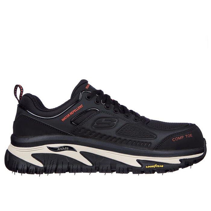 SKECHERS WORK Men's Arch Fit Road Walker - Raylan Composite Toe Water-Repellent Work Shoe Black - 200154-BLK
