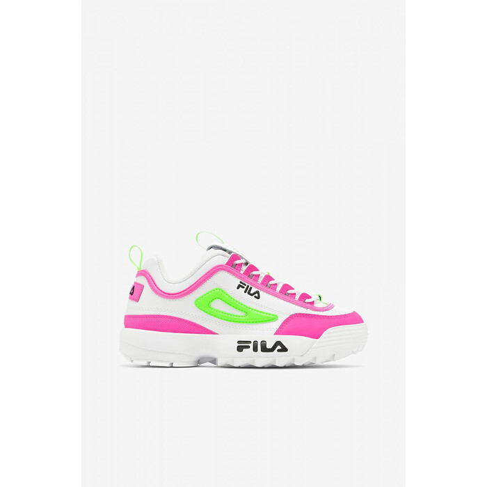 FILA Women's Disruptor II Premium Sneaker White/Knockout Pink/Green Gecko - 5XM01763-145