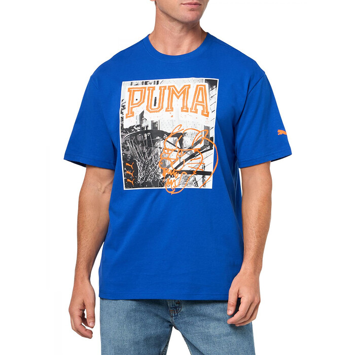 Puma Men's Basketball Graphic T-Shirt, Hoops Energy Vivid Blue SS25, XX-Large