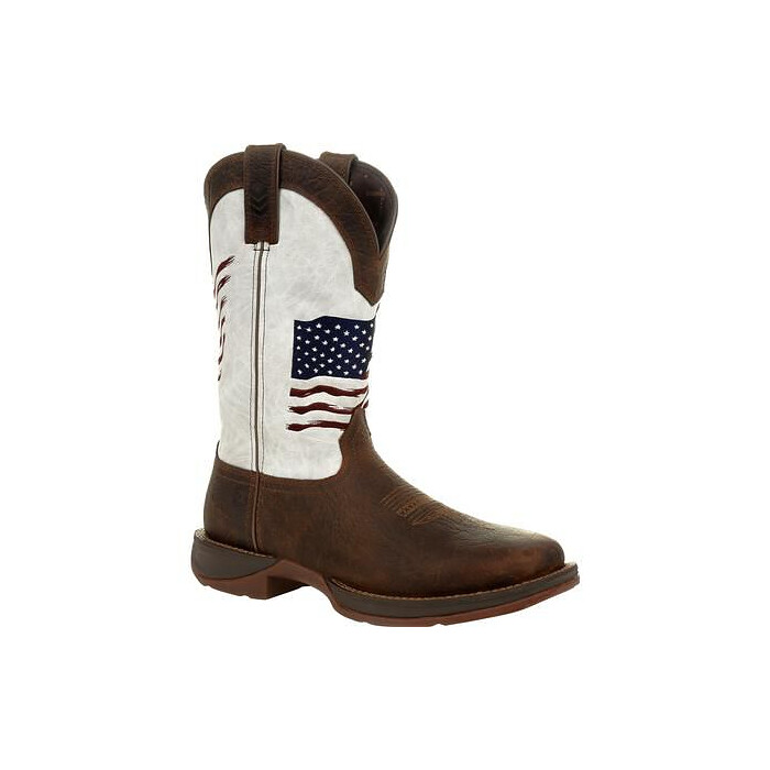 Durango Men's 12" Rebel™ by Durango Distressed Flag Embroidery Western Boot Bay Brown/White - DDB0312