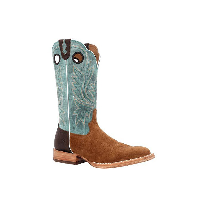 Durango Men's 13" PRCA Collection Roughout Western Boot Whiskey Tobacco/Aqua - DDB0467