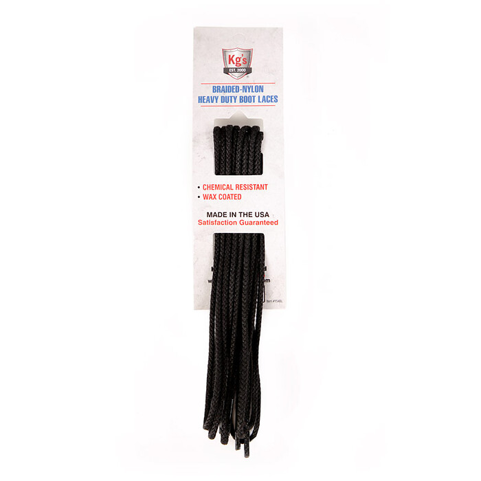 KG's Boot Guard 72" Heavy Duty Braided Nylon Boot Laces Black (1 pair) - 172BL