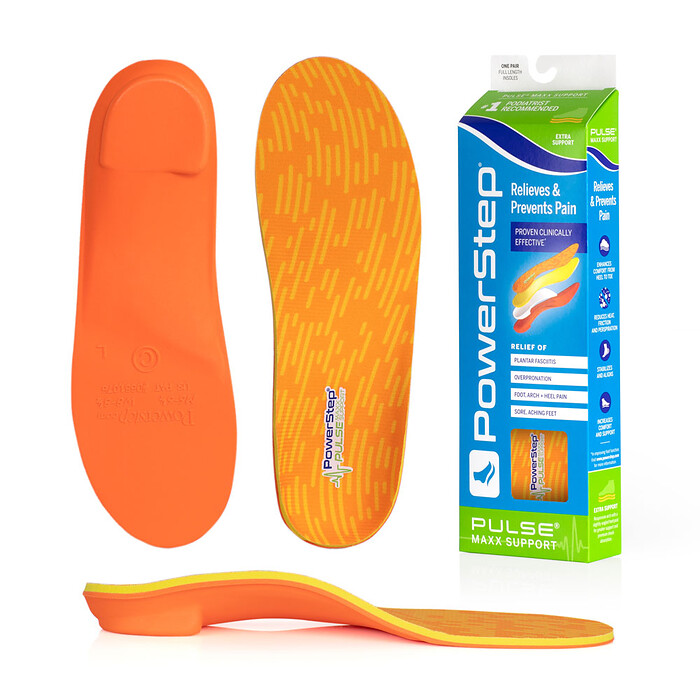 PowerStep Unisex PULSE Maxx Support Corrective Insoles for Over-Pronation for Running Shoes Orange (1 pair) - 5037-01