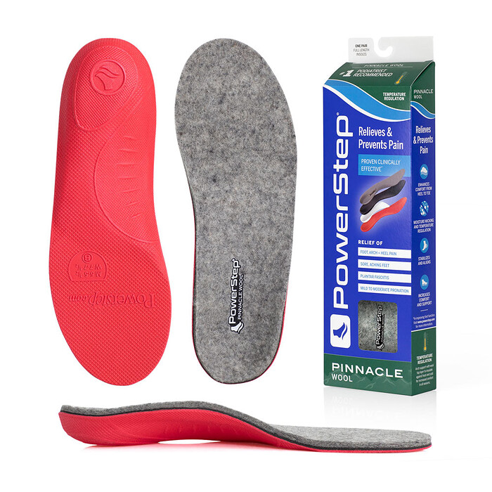 Powerstep Unisex Pinnacle Wool Temperature Control Insoles Grey (1 pair) - 5055-01