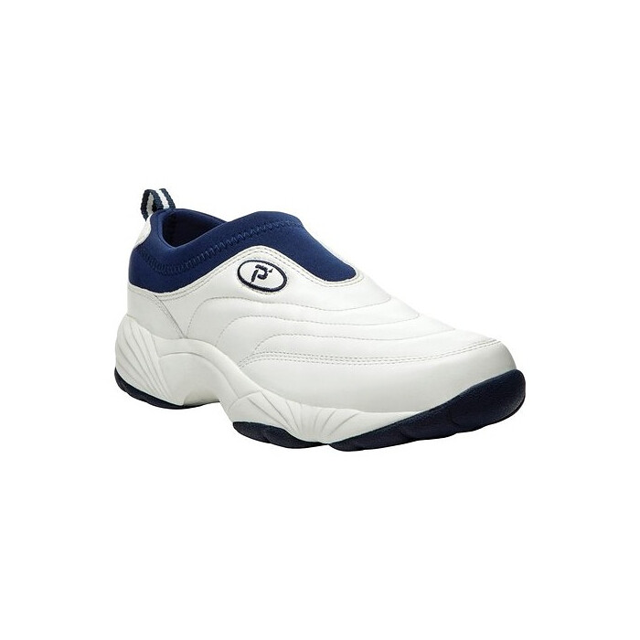 Propet Men's Wash N Wear Slip-On Shoe White Leather/Navy - M3850SWN