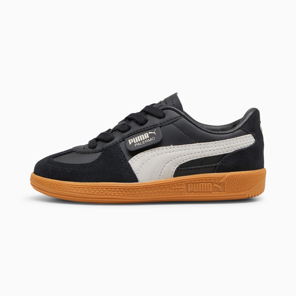 PUMA Unisex Little Kid's Palermo Leather Sneaker Black/Feather Gray/Gum - 39727603