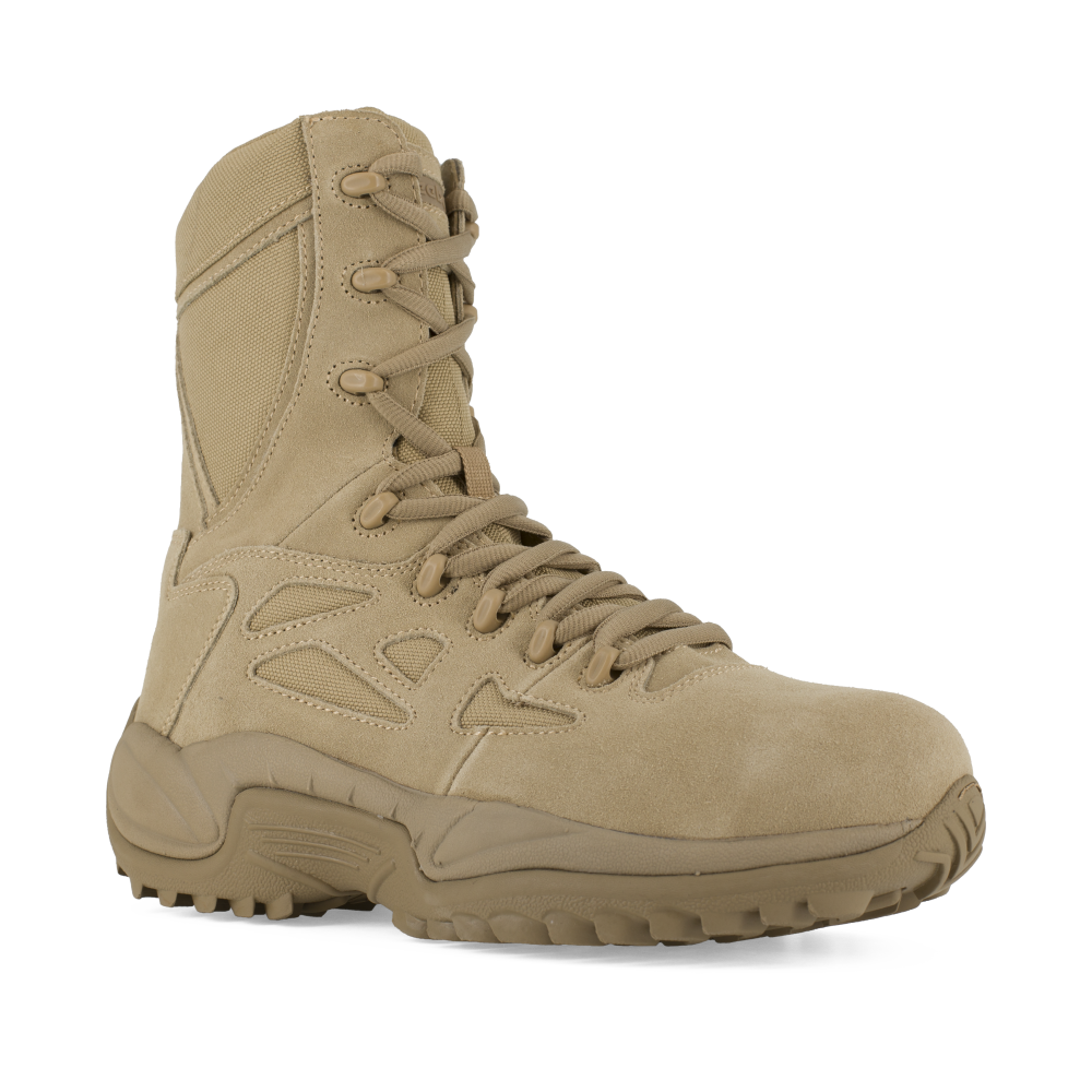 Pre-owned Reebok Work Men's 8" Rapid Response Composite Toe Stealth Boot With Side Zipper In Desert Tan