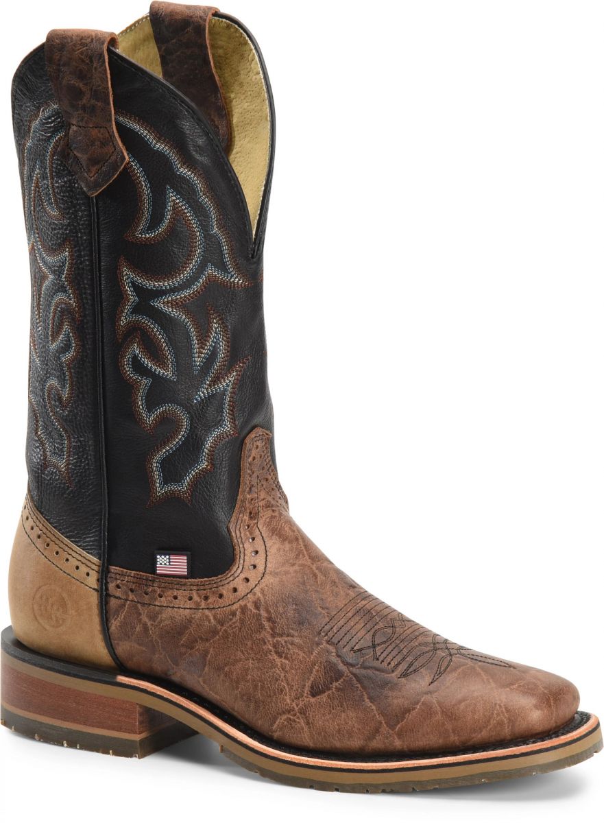 Pre-owned Double-h Boots Men's Grissom 12” Domestic Wide Square Toe I.c.e.™ Roper Soft Toe In Black